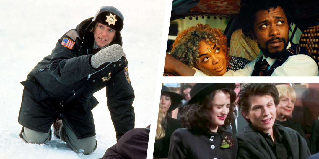 Black comedy visual: lineup of iconic dark comedies